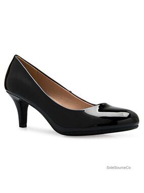 Kitten Low Mid Heel Round Toe Dress Pumps Synthetic Rhinestone